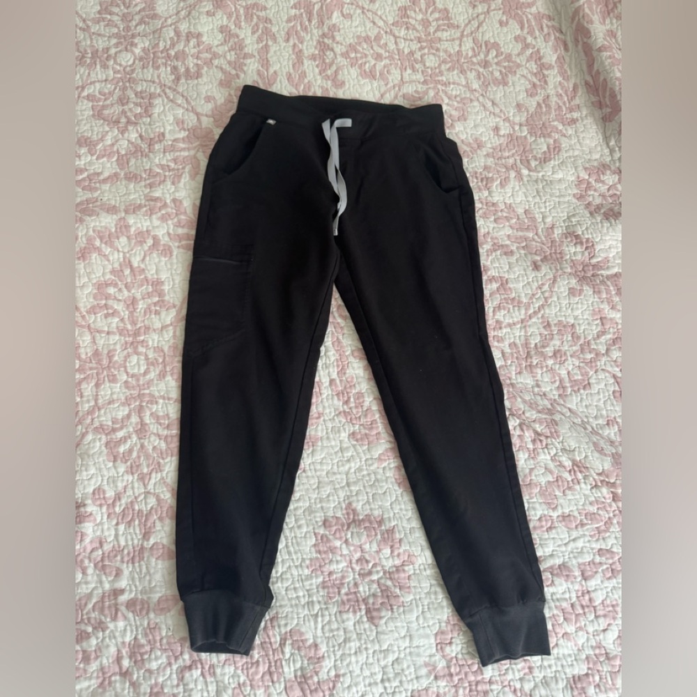 Figs Black Joggers with Gray Drawstring